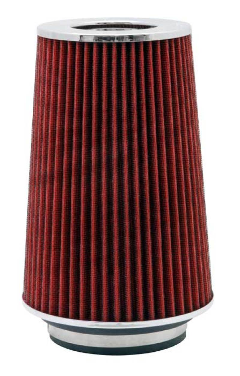 Universal Air Filter Chrome Round Tapered Red - 4in Flange ID x 1.125in Flange Length x 9.5in H - View 19 | Dirty Garage