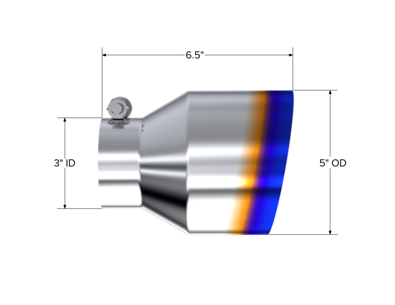 Universal T304 Stainless Steel Burnt End Angle Cut Exhaust Tip 3" ID 5" OD 6.5" Length - View 2 | Dirty Garage