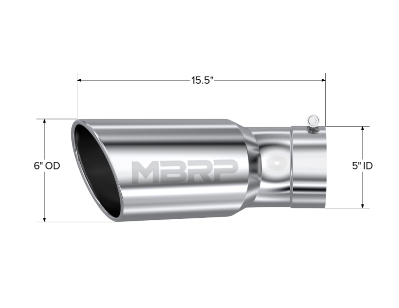 Universal Tip 6" OD 5" Inlet 15.5" Length 30 Deg Bend Angled Rolled End T304 - View 5 | Dirty Garage