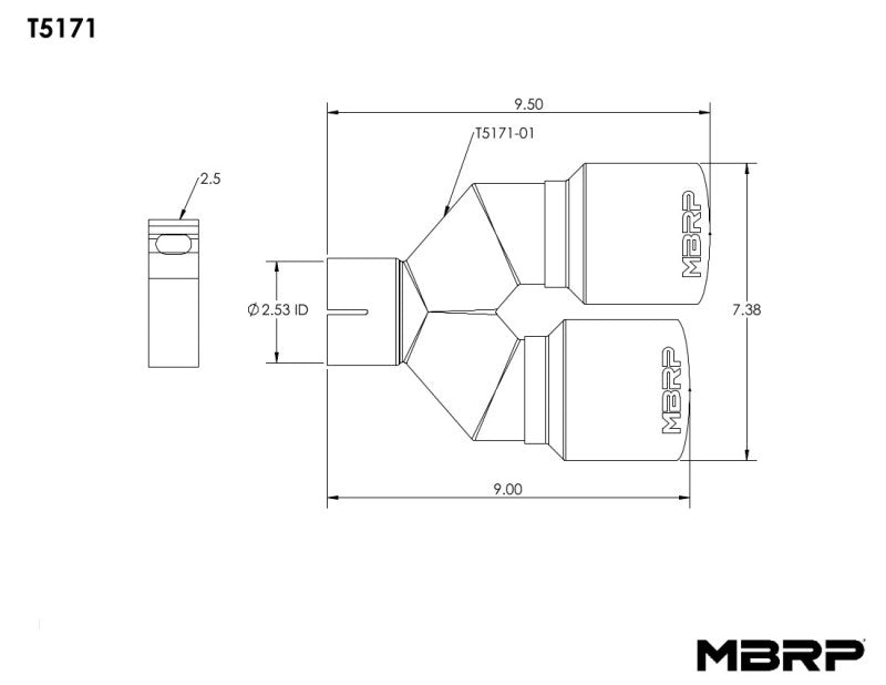 Universal T304 SS Dual Tip 3.5" OD 2.5" Inlet - View 5 | Dirty Garage
