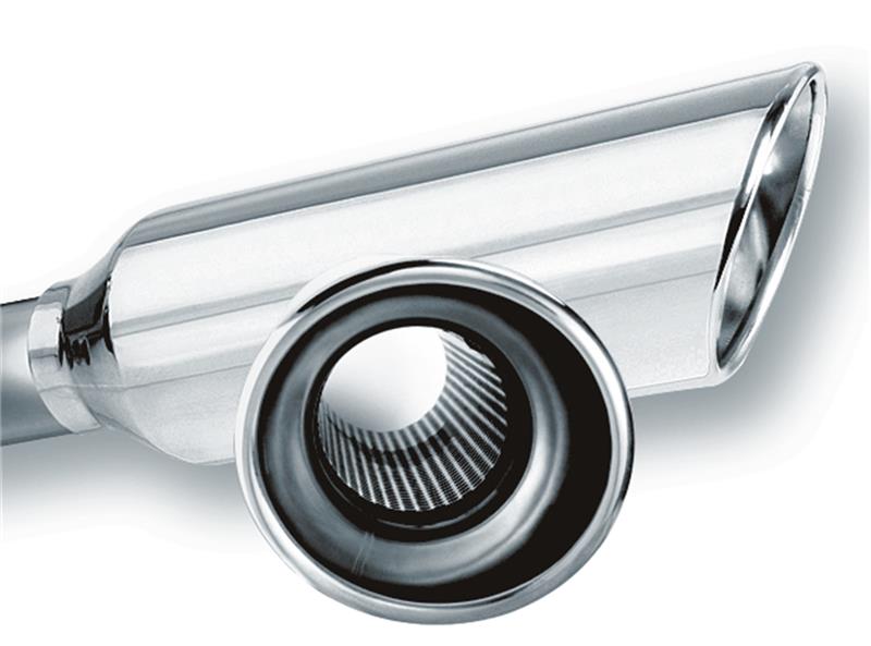 Borla 2.25in Inlet 4in Round Rolled Angle Cut Resonated x 13in Long Exhaust Tip - View 3 | Dirty Garage