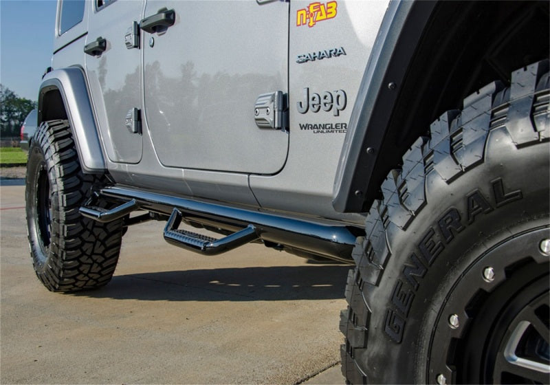 2018-2023 Wrangler JL 4-Door 3" Wheel to Wheel Gloss Black Nerf Steps - View 6 | Dirty Garage