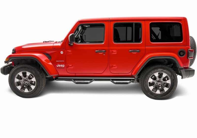 2018-2023 Wrangler JL 4-Door 3" Wheel to Wheel Gloss Black Nerf Steps - View 5 | Dirty Garage