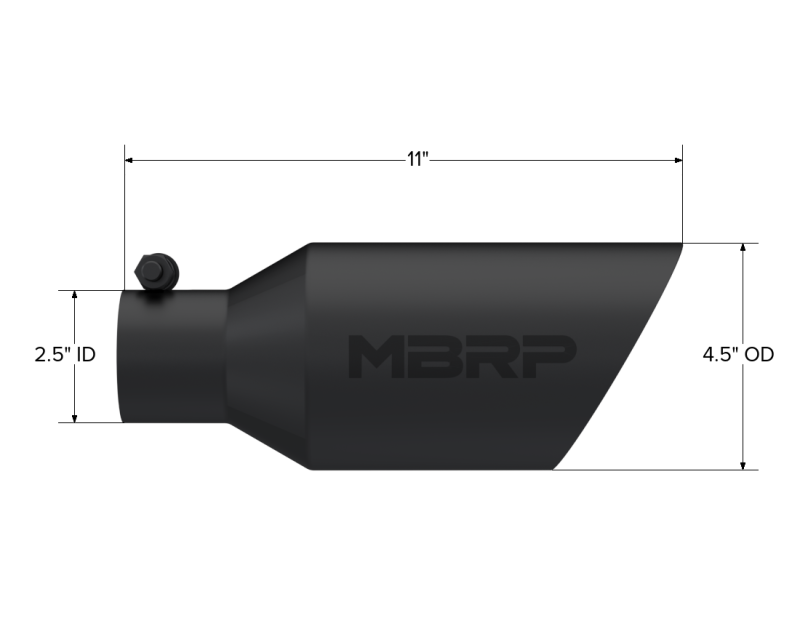 Universal Dual Wall Angle Rolled End Tip 4".5" OD 2.5" Inlet 11" Length Black - View 3 | Dirty Garage