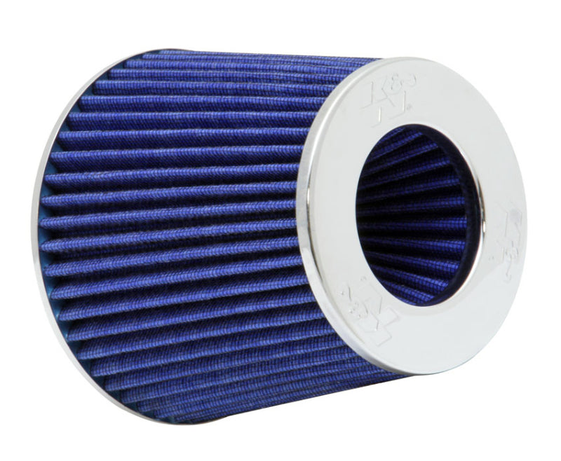 Universal Air Filter Chrome Round Tapered Blue - 4in Flange ID x 1.125in Flange Length x 5.5in H - View 2 | Dirty Garage