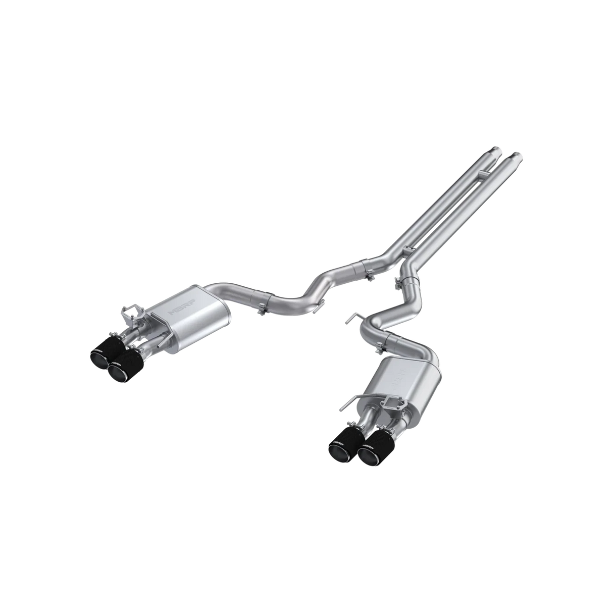 2018-2020 Mustang GT 5.0 Quad Tip Active Exhaust Cat Back Split Rear T304 Carb Fib Tips | Dirty Garage