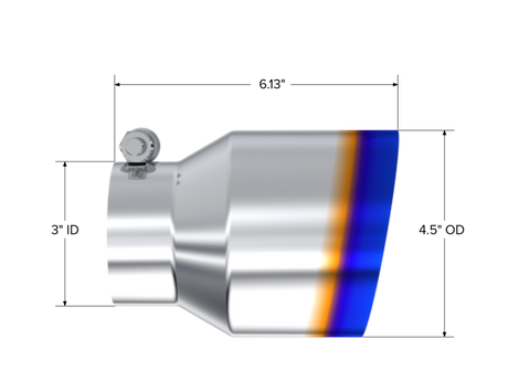Universal Stainless Steel Dual Wall Tip 4".5" OD 3" Inlet 6.13" Length - View 2 | Dirty Garage