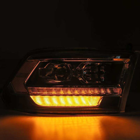 2009-2018 Ram HD Luxx-Series LED Projector Alpha-Black Headlights Sequential Signal Smoked DRL - View 3 | Dirty Garage