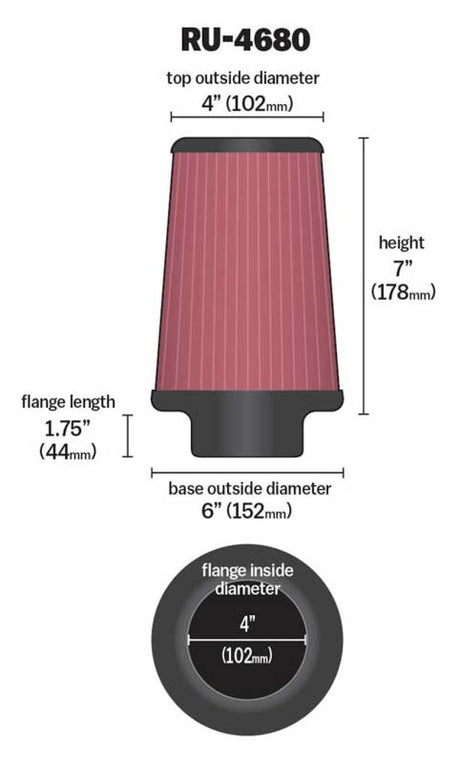 Universal Clamp-On Air Filter 4in FLG/6in B/4in T/7in H - View 3 | Dirty Garage