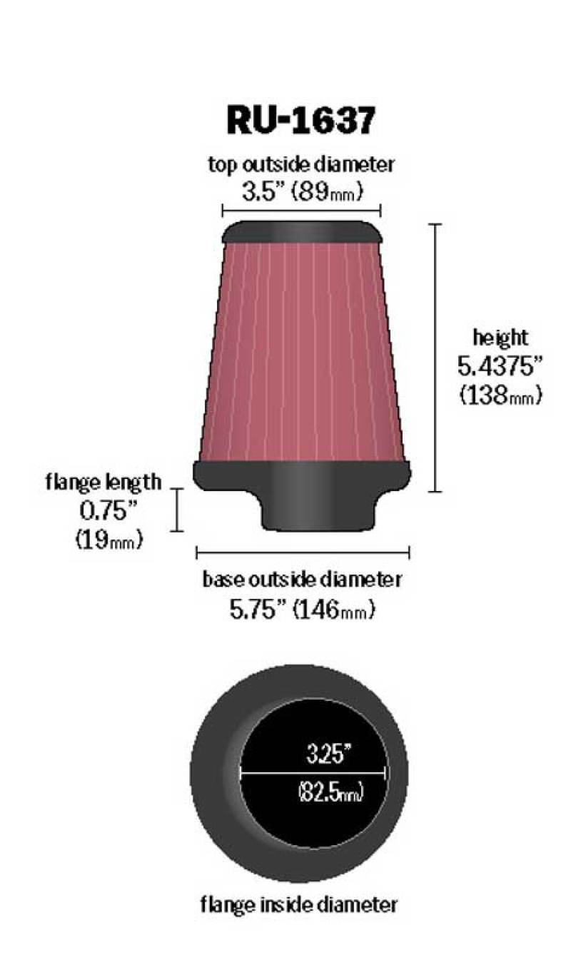 Universal Clamp-On Air Filter 3-1/4in FLG/5-3/4in B/3-1/2in T/5-7/16in H - View 4 | Dirty Garage