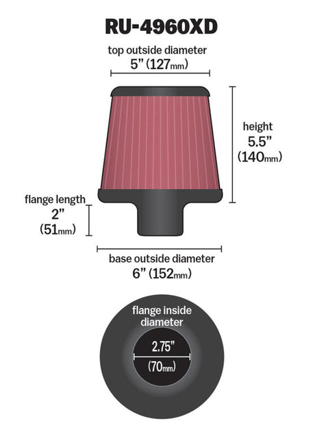 Universal Filter Universal Clamp-On Filter-Round Tapered 2.75in Flange ID x 6in Base OD x 5in Top OD | Dirty Garage