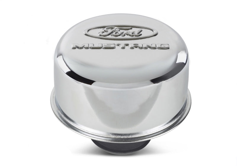Universal Chrome Breather Cap w/Mustang Logo - View 2 | Dirty Garage