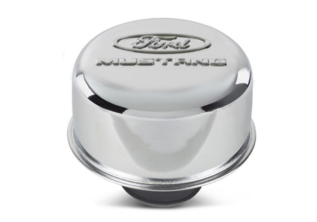 Universal Chrome Breather Cap w/Mustang Logo - View 2 | Dirty Garage
