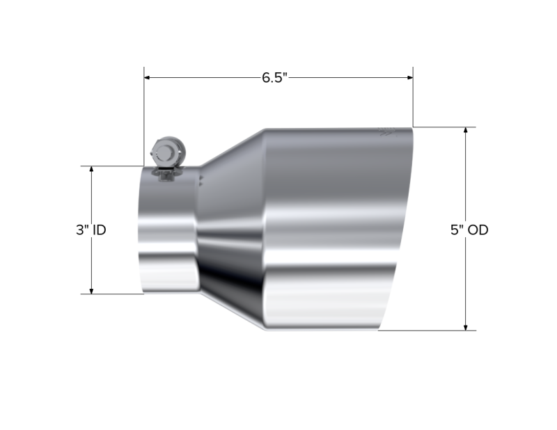 Universal T304 Stainless Steel 3" ID 5" OD 6.5" Length Angle Cut Single Wall Tip - View 2 | Dirty Garage