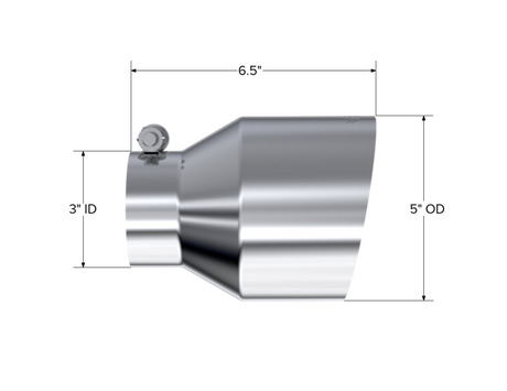 Universal T304 Stainless Steel 3" ID 5" OD 6.5" Length Angle Cut Single Wall Tip - View 2 | Dirty Garage
