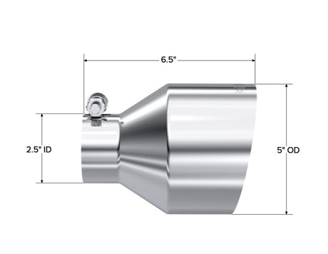 Universal T304 Stainless Steel Tip 2.5" ID 5" OD 6.5" Length Angle Cut Single Wall - View 4 | Dirty Garage
