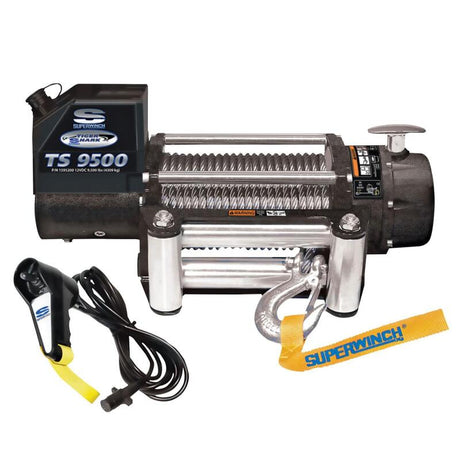 Universal 9500 LB 12V DC Tiger Shark Winch w/ Synthetic Black Rope | Dirty Garage