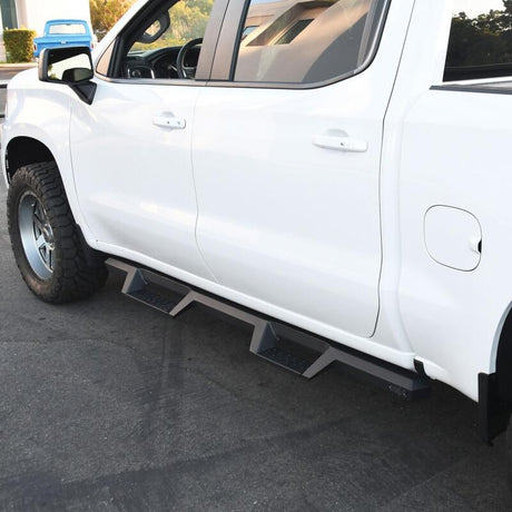 2019-2026 GM 1500/HD Crew Cab HDX Series Textured Black Drop Nerf Step Bars - View 3 | Dirty Garage