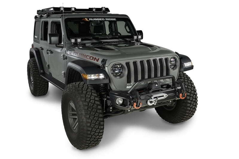 Rugged Ridge Arcus Front Bumper Tube Overrider Black 18-20 Jeep Wrangler JL - View 2 | Dirty Garage