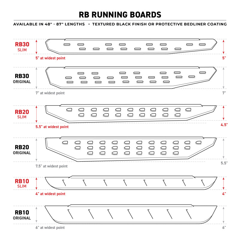Go Rhino RB10 Slim Running Boards - Universal 87in. - Tex. Blk - View 11 | Dirty Garage