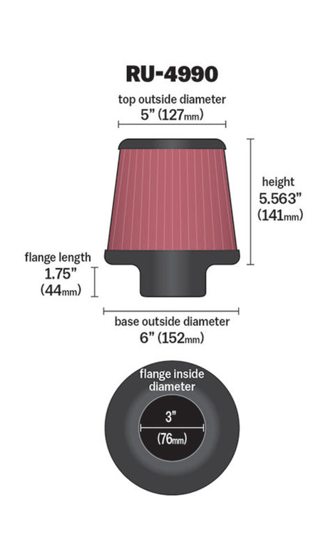 Universal Filter Universal Rubber Filter-Rd Tapered 3in Flange ID x 6in Base OD x 5in Top OD x 5.563in H - View 6 | Dirty Garage