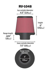 Universal Clamp-On Air Filter 6in Flange/7-1/2in Base/4-1/2in Top/6in Height - View 4 | Dirty Garage