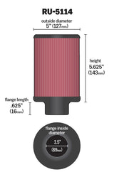 Universal Filter Universal Rubber Filter 3.5in Flange ID x 5in OD x 5.625in H | Dirty Garage