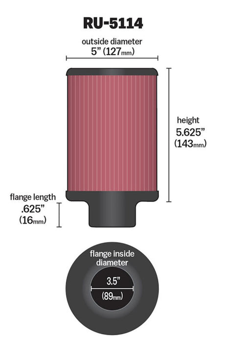 Universal Filter Universal Rubber Filter 3.5in Flange ID x 5in OD x 5.625in H | Dirty Garage
