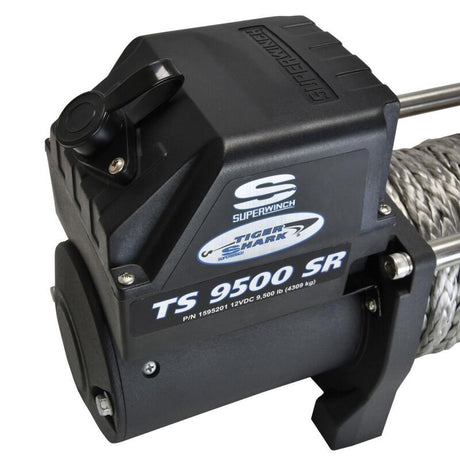 Universal 9500 LB 12V DC Tiger Shark Winch w/ Synthetic Black Rope - View 2 | Dirty Garage