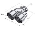 Universal 3" ID Dual 4" OD Staggered Single Wall T304 SS Exhaust Tip - View 3 | Dirty Garage