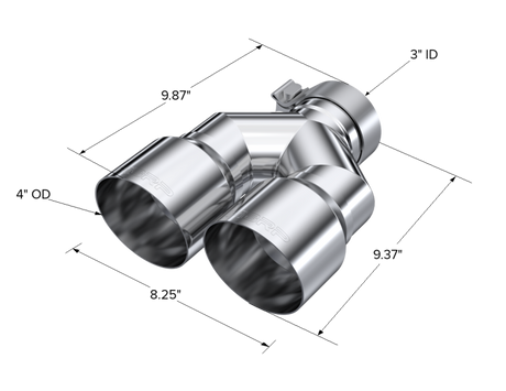 Universal 3" ID Dual 4" OD Staggered Single Wall T304 SS Exhaust Tip - View 3 | Dirty Garage