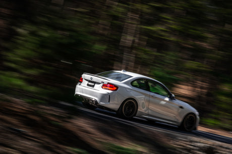 MBRP 18-22 BMW M2 Competition 3.0L T304 SS 3in Resonator-Back Exhaust Quad Rear w/ Carbon Fiber Tips - View 5 | Dirty Garage
