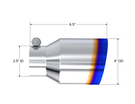Universal Burnt End Tip 2.5" ID 4 ID Out 6.5" Length Single Wall Angle Cut 304 Stainless Steel - View 2 | Dirty Garage