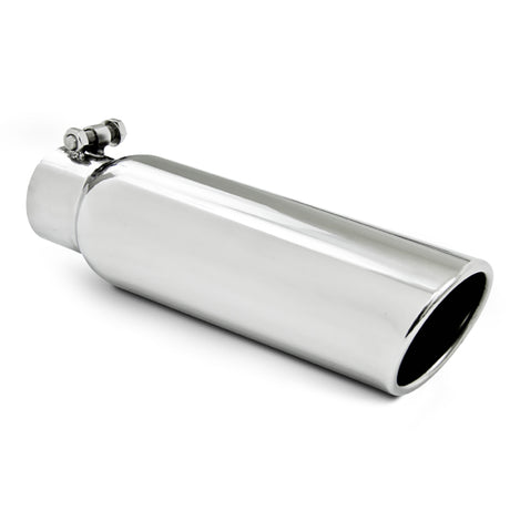 Universal 3.5" OD 2.5" Inlet 12" L Angled Cut Rolled End Clampless No-Weld T304 Tip | Dirty Garage