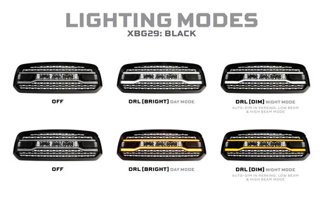 2019-2024 Ram 1500 Classic Black XBG LED DRL Grille - View 2 | Dirty Garage