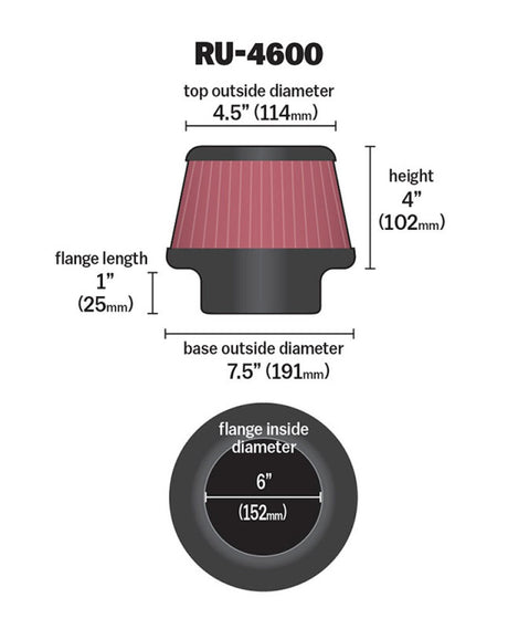 Universal Filter 6 inch Flange 7.5 inch Base 4.5 Top 4 inch Height - View 6 | Dirty Garage