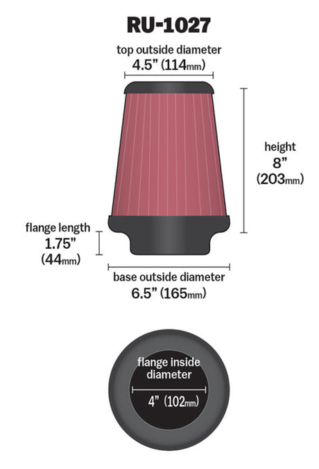 Universal Clamp-On Air Filter 4in FLG/6-1/2in B/4-1/2in T/8in H - View 6 | Dirty Garage