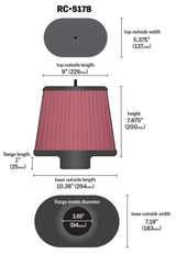 Universal Air Filter - Oval Straight - 3.688in Flange ID x 10.25in Base O/S Length x 7.875in H - View 5 | Dirty Garage