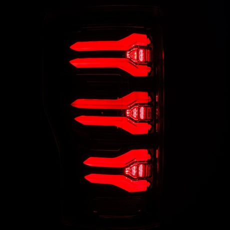 AlphaRex Luxx-Series LED tail lights in Alpha-Black for 2017-2022 Ford Super Duty, detail view