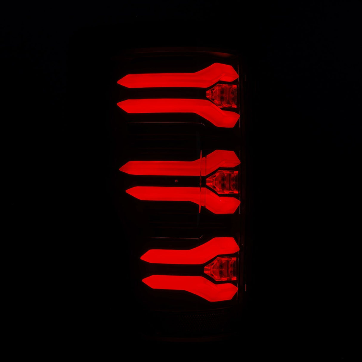 AlphaRex Luxx-Series LED tail lights in Black for 2017-2022 Ford Super Duty, detail view