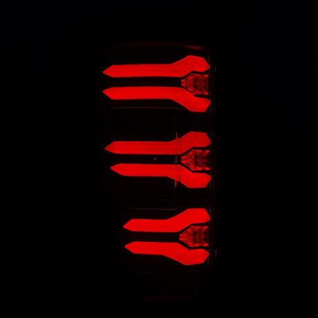 AlphaRex Luxx-Series LED tail lights in Black for 2017-2022 Ford Super Duty, detail view