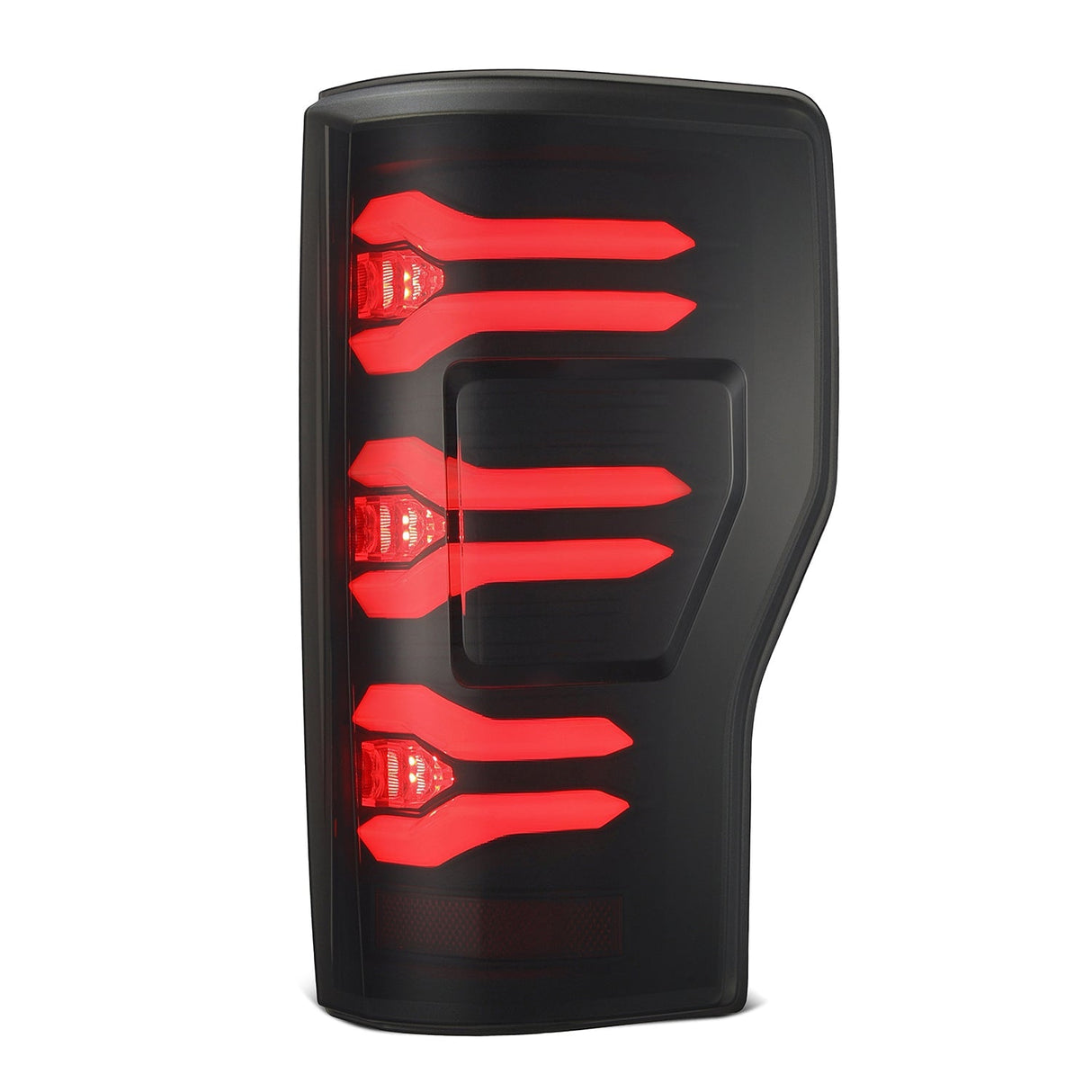 AlphaRex Luxx-Series LED tail lights in Black for 2017-2022 Ford Super Duty, detail view
