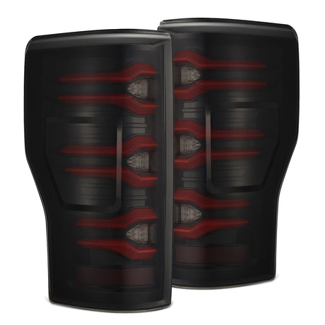 AlphaRex Luxx-Series LED tail lights in Black-Red for 2017-2022 Ford Super Duty