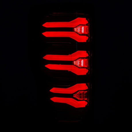 AlphaRex Luxx-Series LED tail lights in Black-Red for 2017-2022 Ford Super Duty, detail view