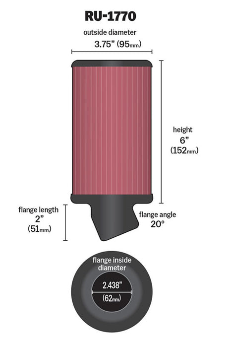 Universal Filter Universal Rubber Filter 2 7/16 inch 20 Degree Flange 3 3/4 inch OD 6 inch Height - View 8 | Dirty Garage