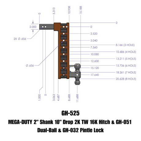 Gen-Y Mega Duty 2in Shank 10in Drop 2K TW 16K Hitch w/GH-051 Dual-Ball/GH-032 Pintle Lock | Dirty Garage
