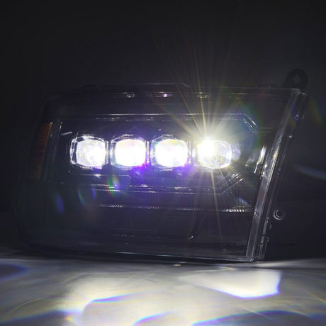 2009-2018 Ram HD Nova-Series LED Projector Alpha Black Headlights Active Light Sequential Signal DRL - View 2 | Dirty Garage