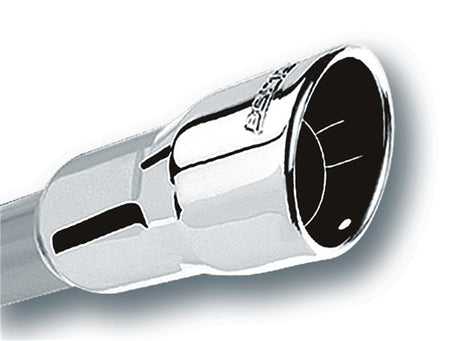 Borla 2.25in Inlet 3.5in Round Rolled Angle Cut Intercooled Outlet x 6.5in Long Embossed Tip | Dirty Garage