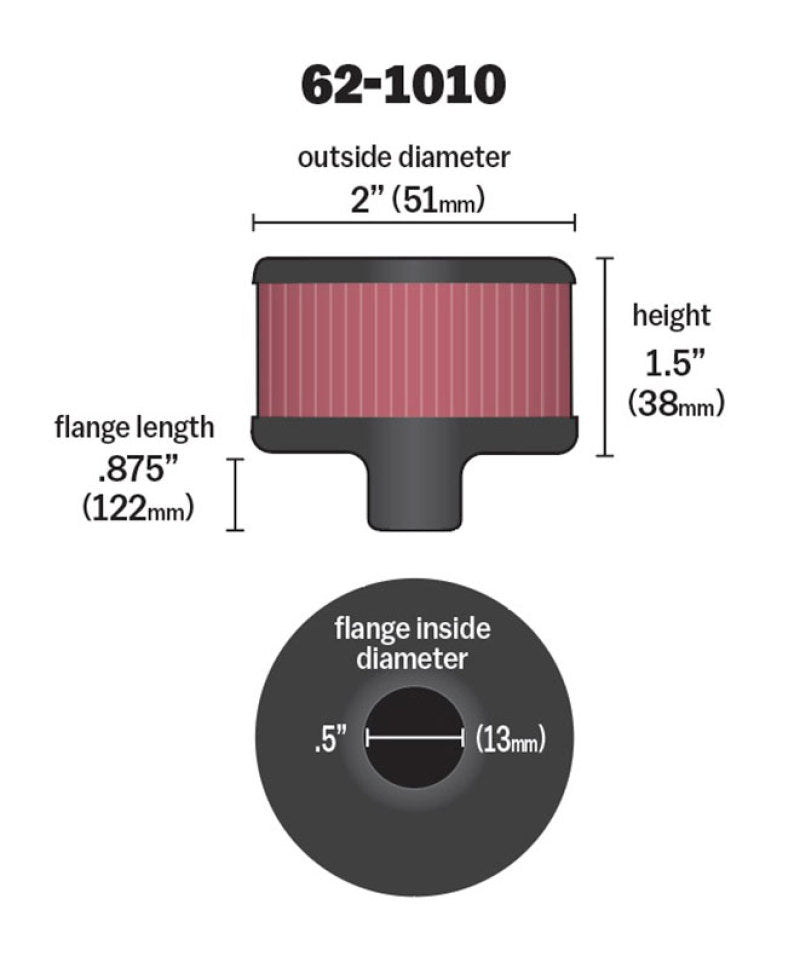 Universal Steel Base Crankcase Vent Filter .5in Vent OD x 2in OD x 1.5in Height - View 2 | Dirty Garage