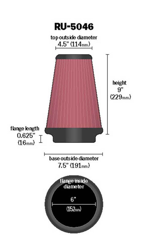 Universal Clamp-On Air Filter 6in FLG/7-1/2in B/4-1/2in T/9in H - View 5 | Dirty Garage